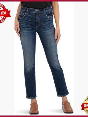 High-Rise Straight Leg Ankle Jeans, 94% Cotton, Relaxed Fit